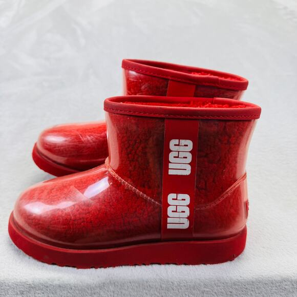 UGG Boots Womens 3 Samba Red Classic Clear Mini Waterproof Rain Snow Casual - Picture 1 of 9